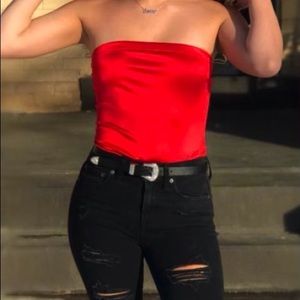 💋💋Red Satin body suit small New condition